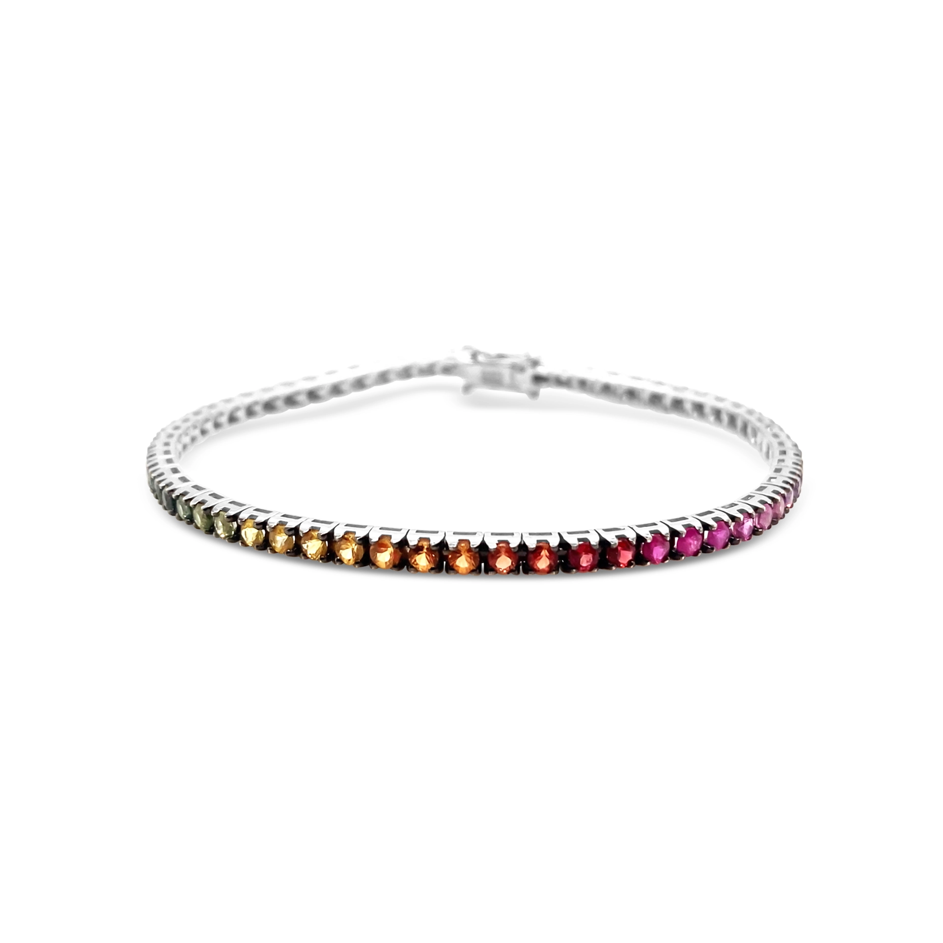 Tennis bracelet with rainbow sapphires