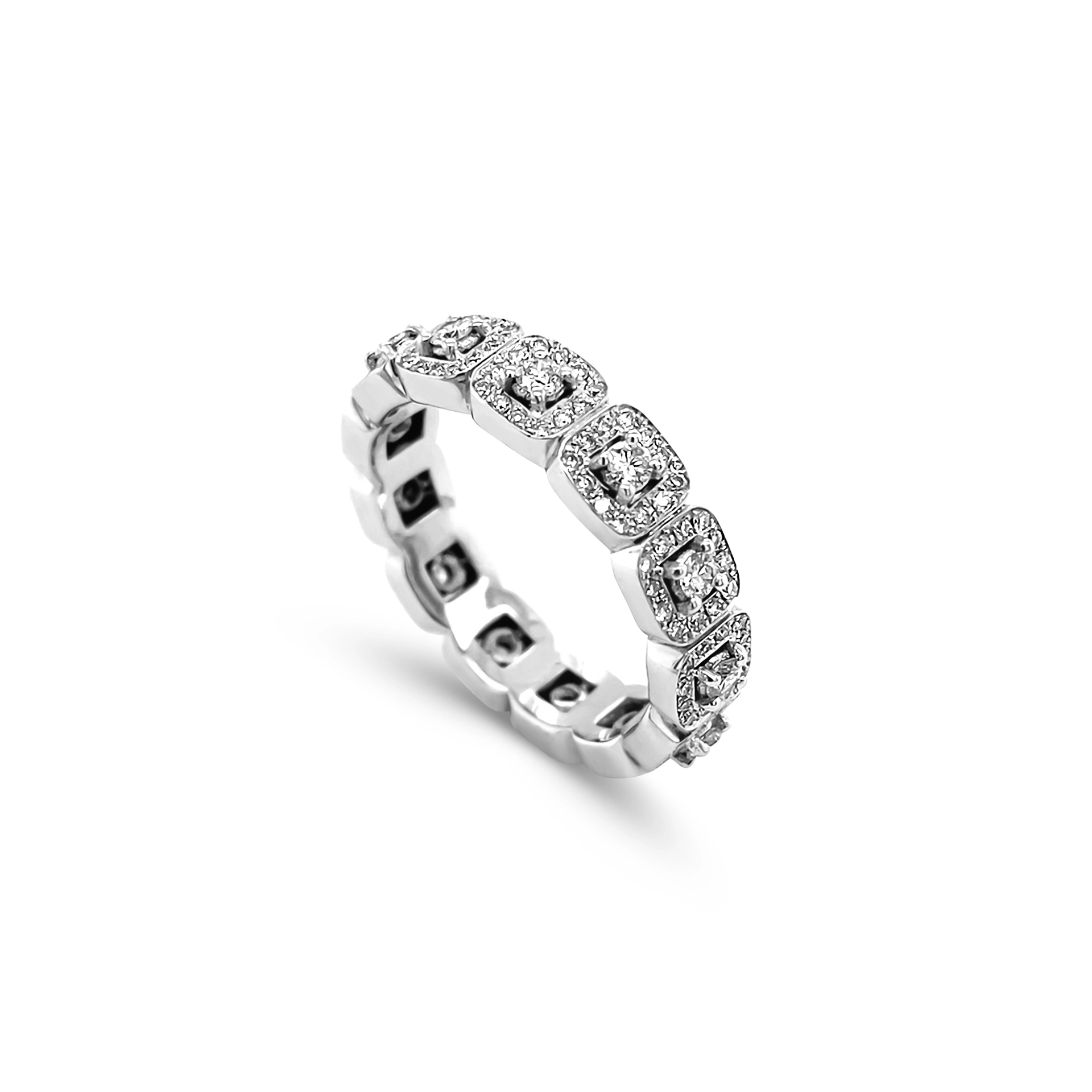 Eternity ring with diamond rosettes